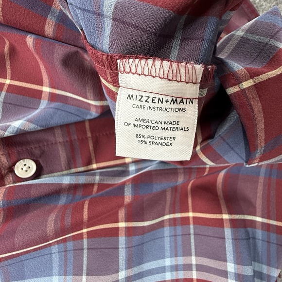 Mizzen+Main Performance Shirt Trim Fit Red Blue White Plaid Button Men's Large - Picture 3 of 7
